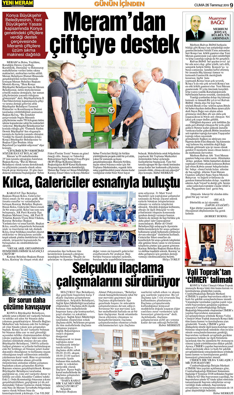 26 Temmuz 2019 Yeni Meram Gazetesi