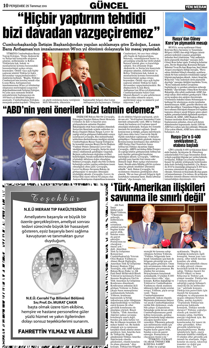 25 Temmuz 2019 Yeni Meram Gazetesi