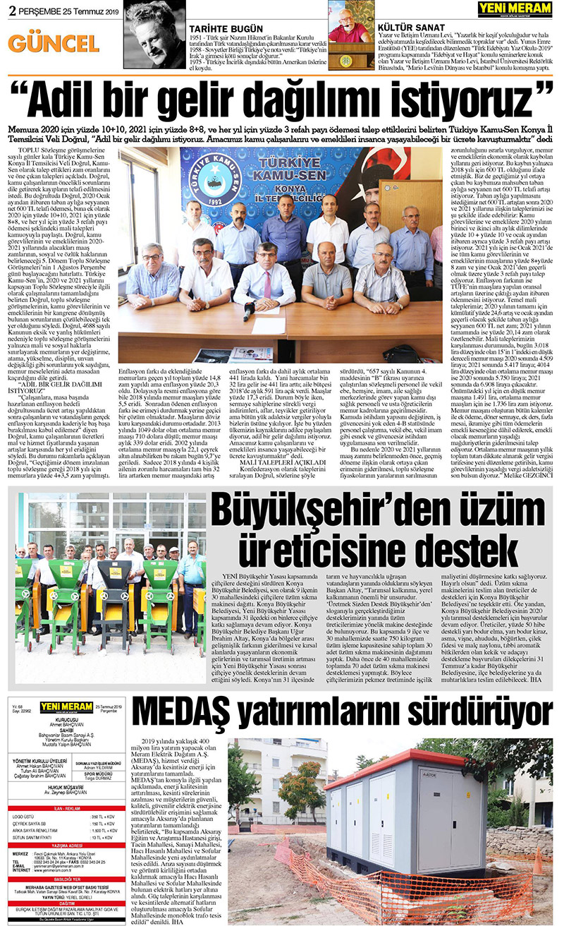 25 Temmuz 2019 Yeni Meram Gazetesi