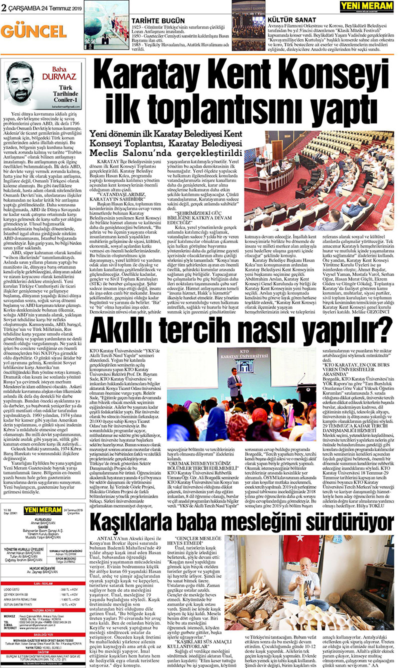24 Temmuz 2019 Yeni Meram Gazetesi