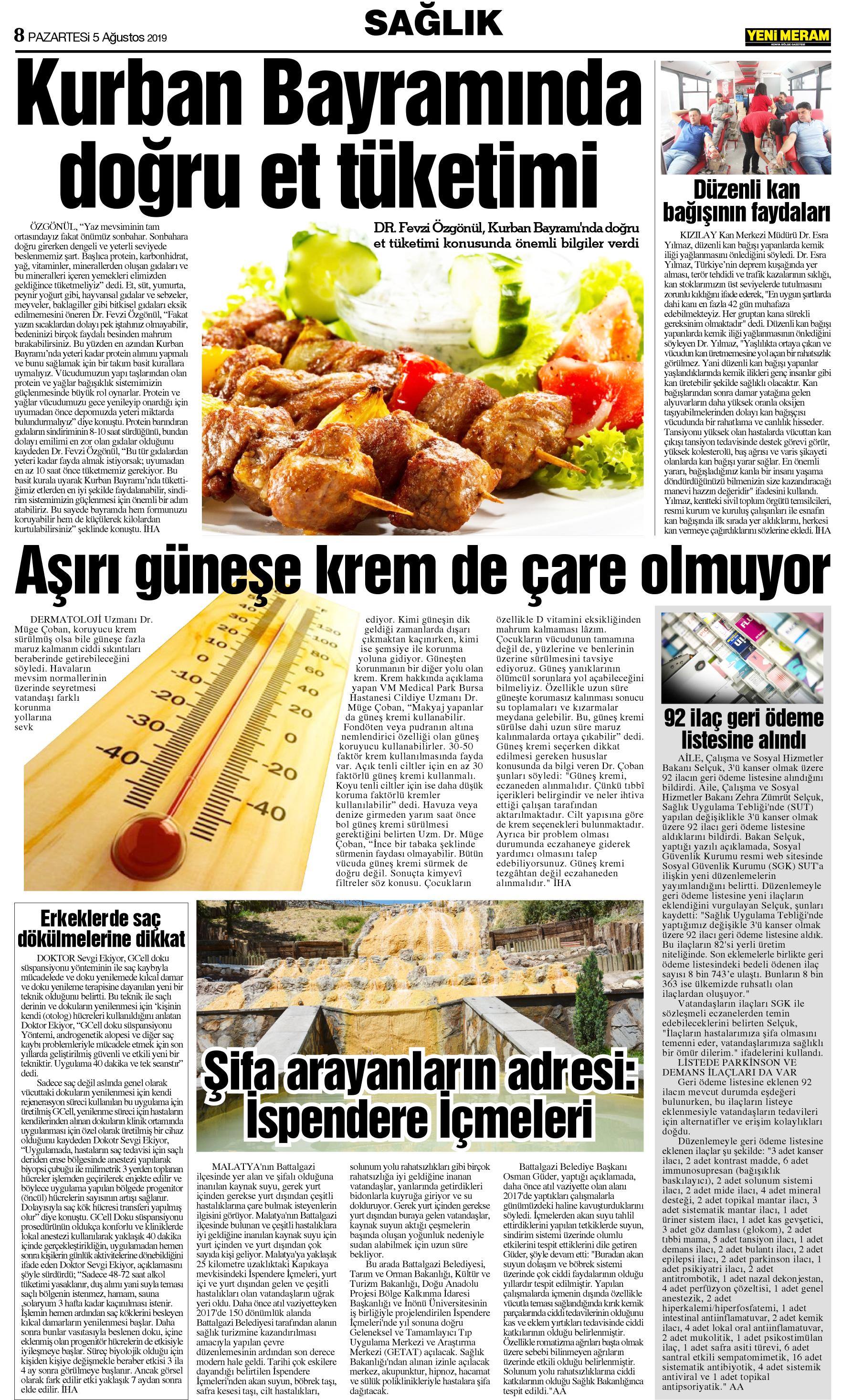 5 Ağustos 2019 Yeni Meram Gazetesi