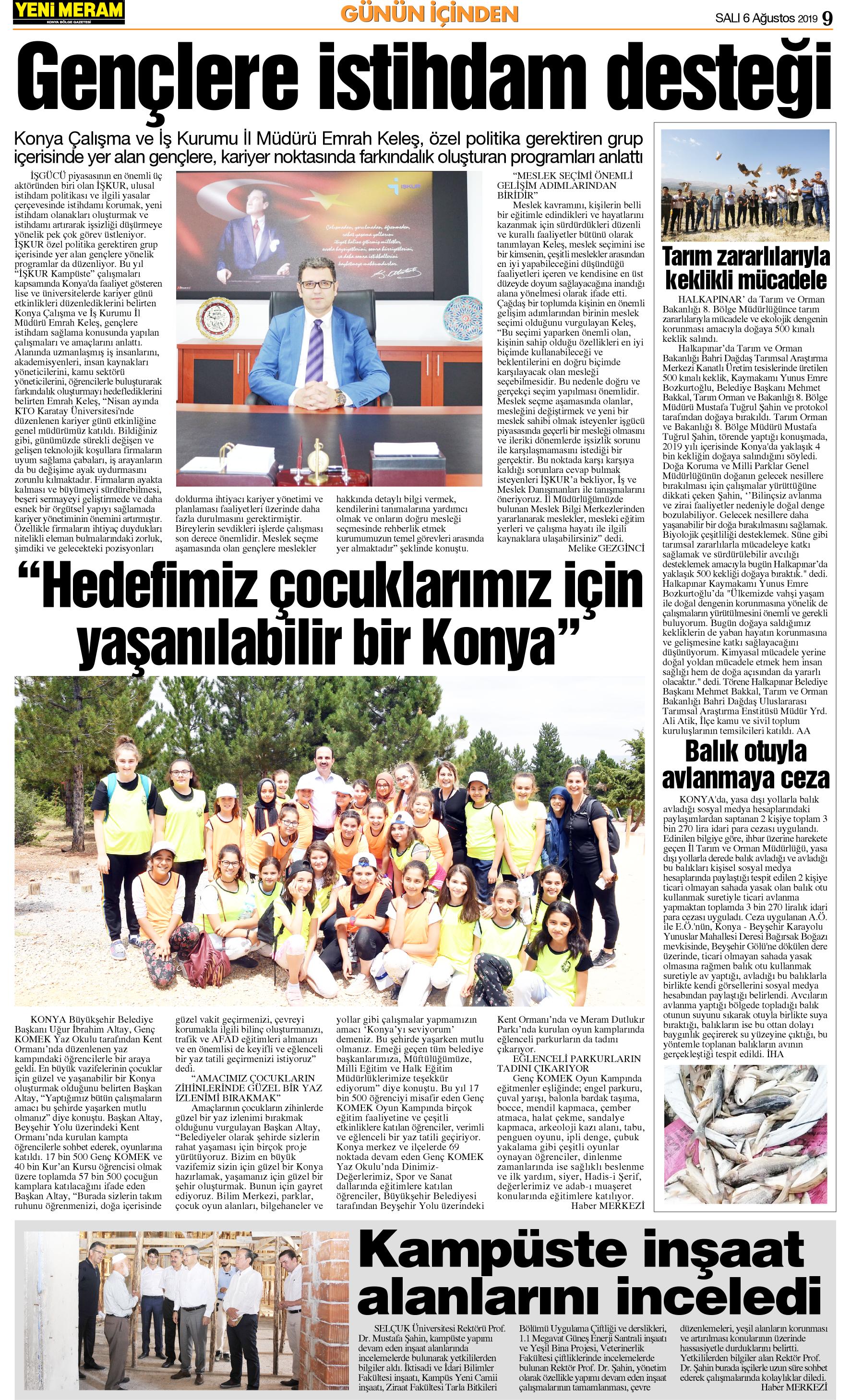 6 Ağustos 2019 Yeni Meram Gazetesi