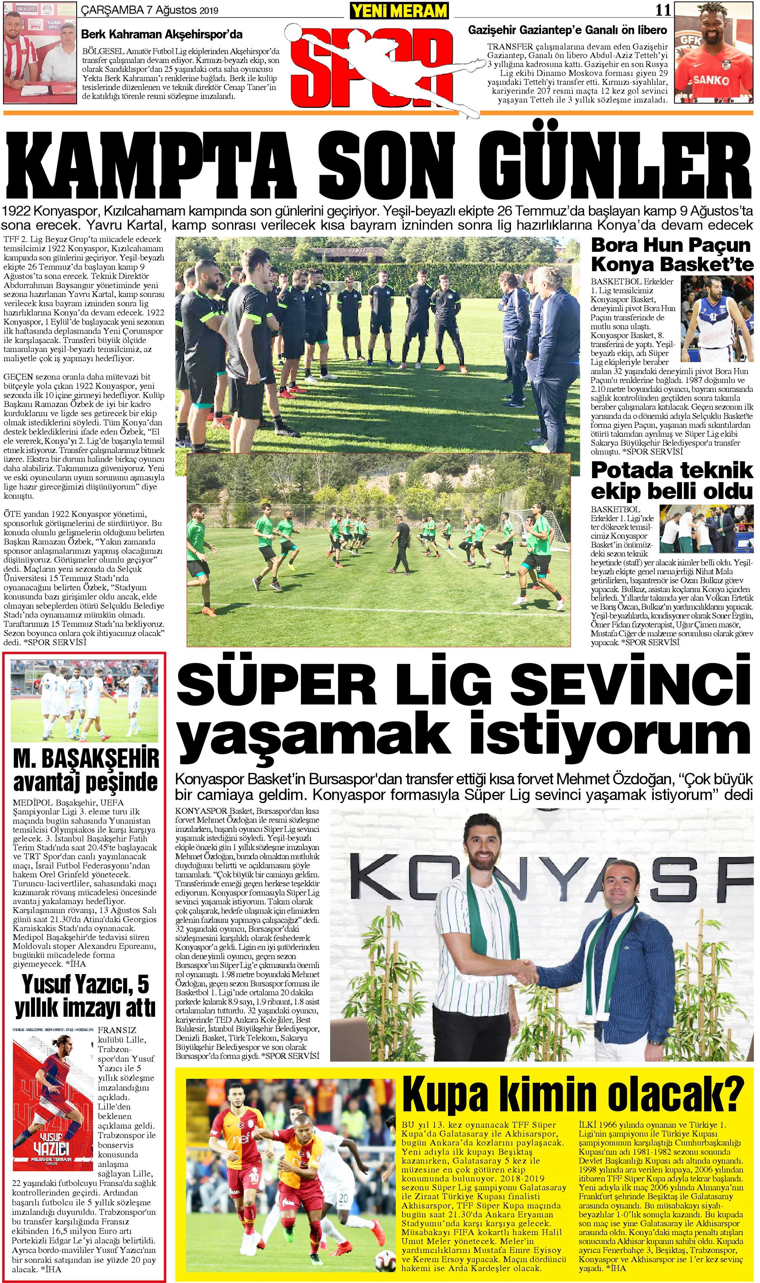 7 Ağustos 2019 Yeni Meram Gazetesi