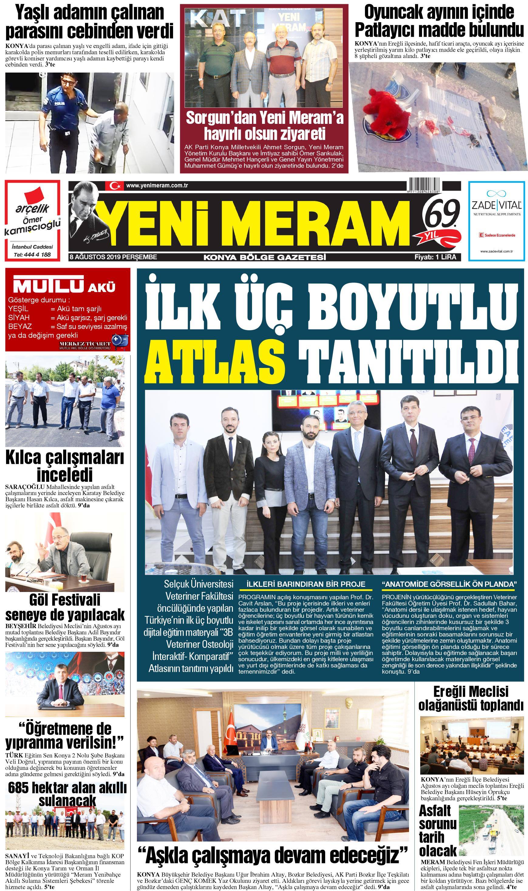 8 Ağustos 2019 Yeni Meram Gazetesi