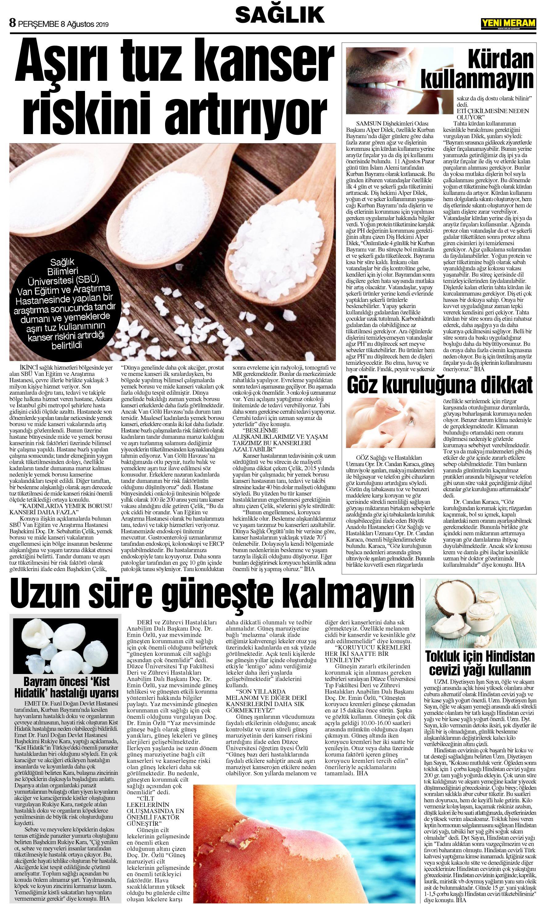 8 Ağustos 2019 Yeni Meram Gazetesi