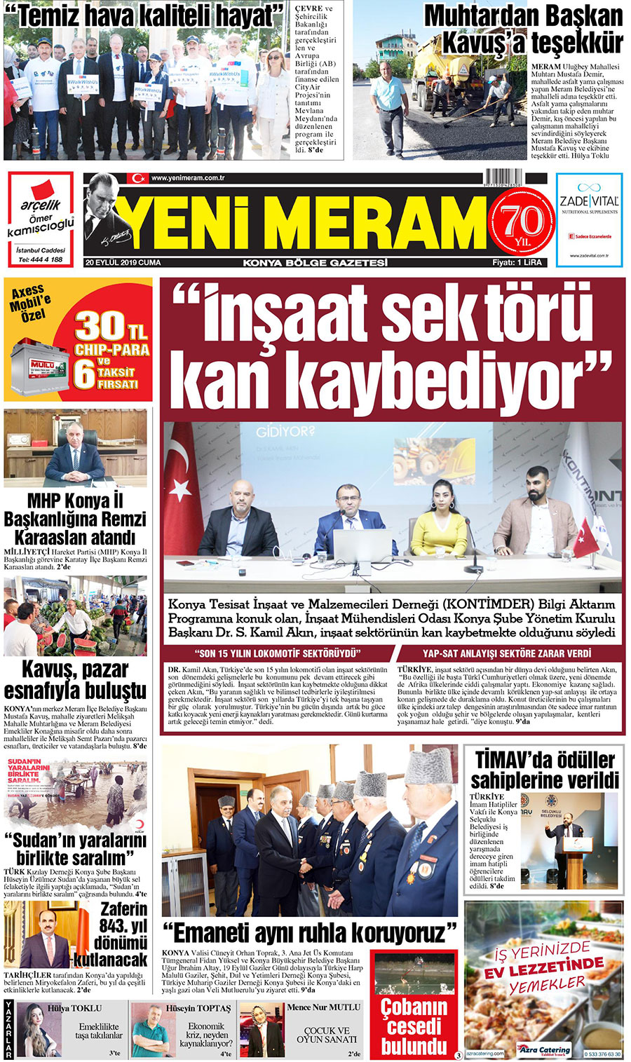 20 Eylül 2019 Yeni Meram Gazetesi