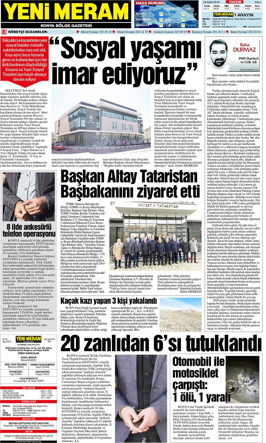 24 Eylül 2019 Yeni Meram Gazetesi