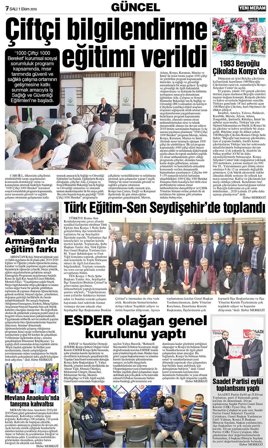 1 Ekim 2019 Yeni Meram Gazetesi