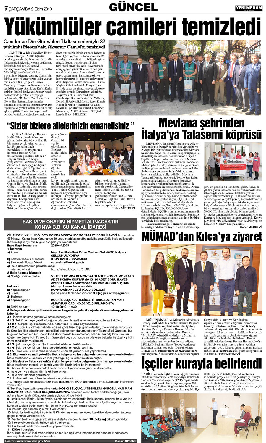 2 Ekim 2019 Yeni Meram Gazetesi