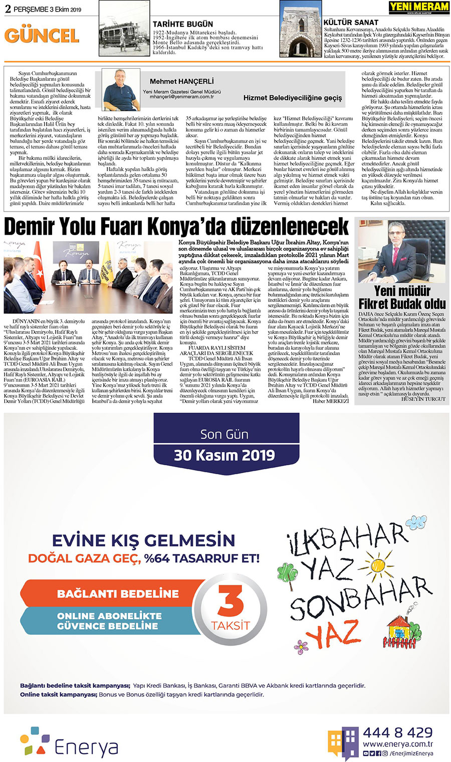 3 Ekim 2019 Yeni Meram Gazetesi