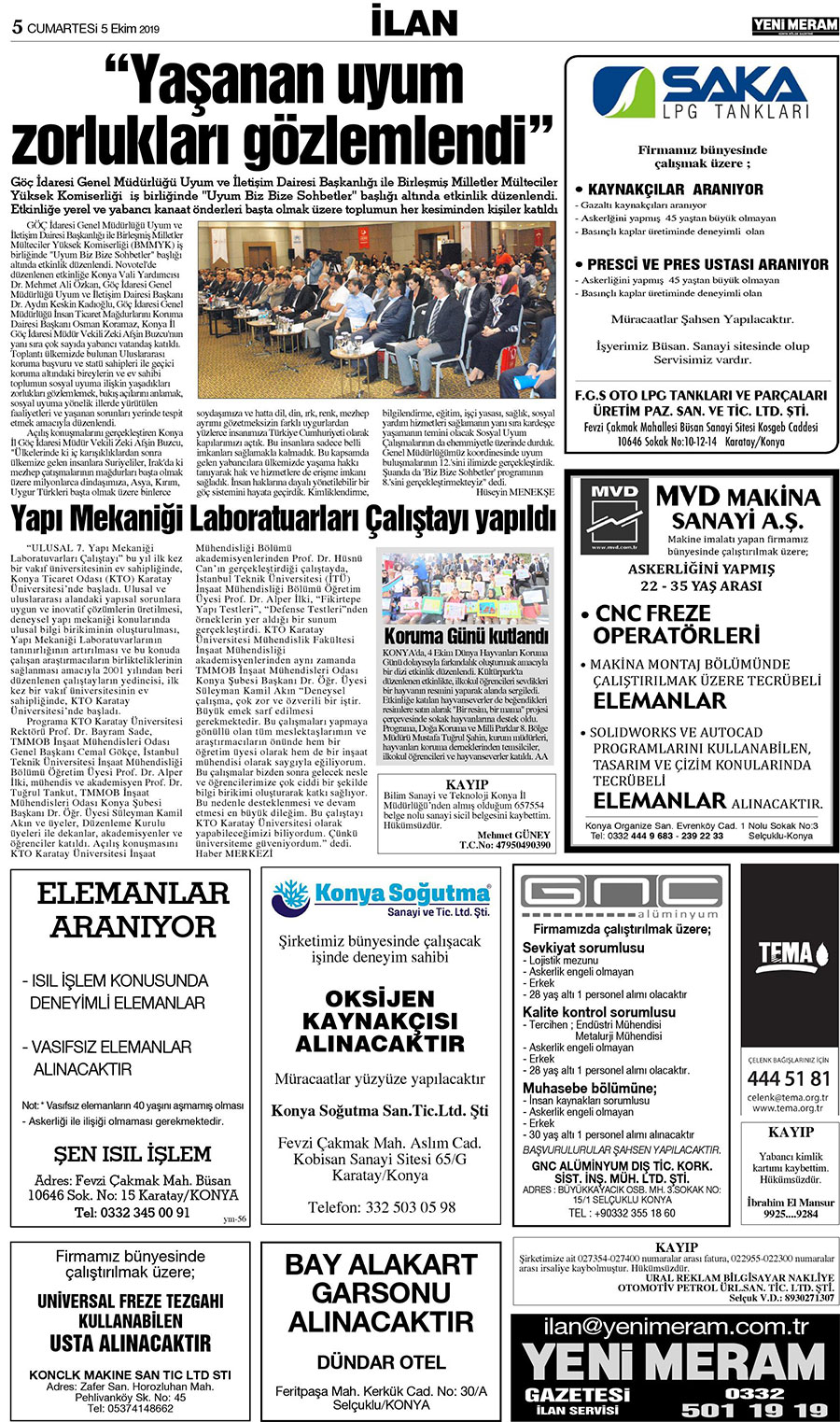 5 Ekim 2019 Yeni Meram Gazetesi