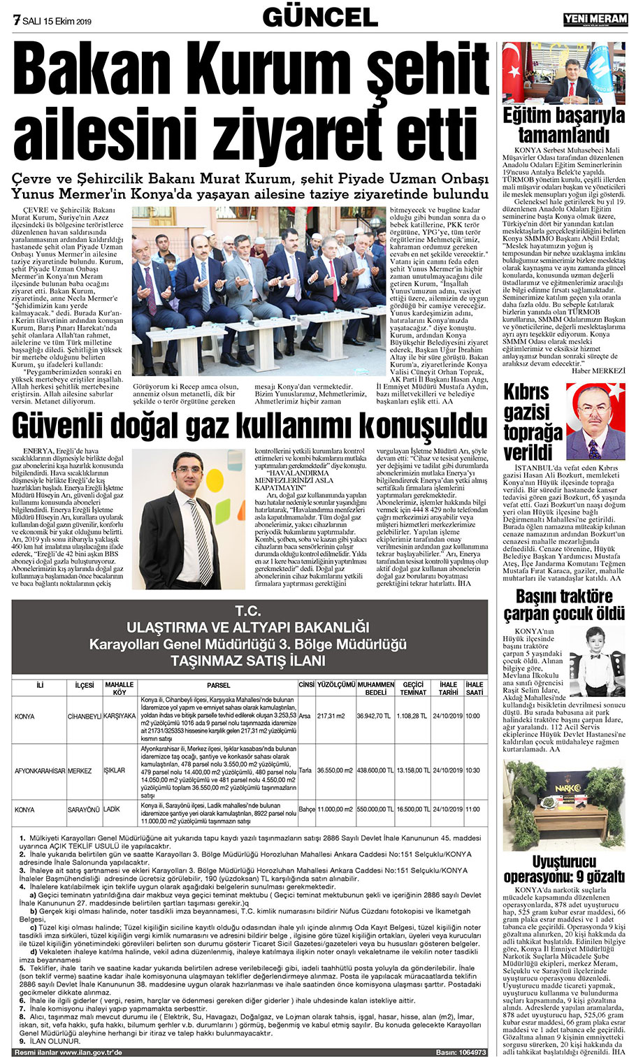 15 Ekim 2019 Yeni Meram Gazetesi