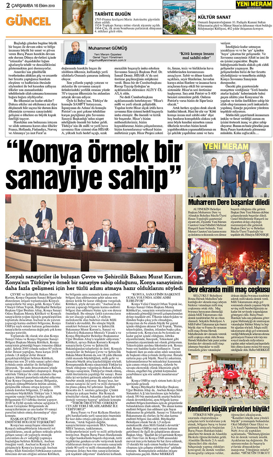 16 Ekim 2019 Yeni Meram Gazetesi