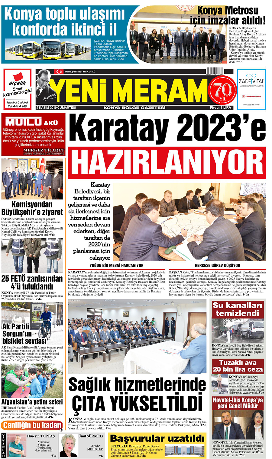 2 Kasım 2019 Yeni Meram Gazetesi