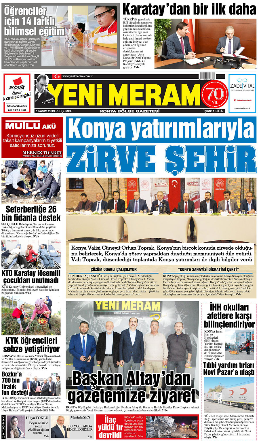 7 Kasım 2019 Yeni Meram Gazetesi