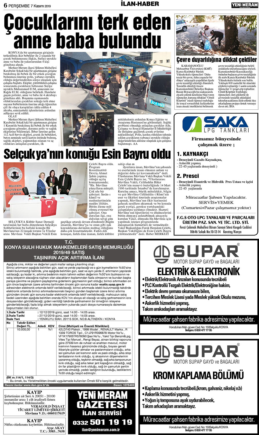 7 Kasım 2019 Yeni Meram Gazetesi