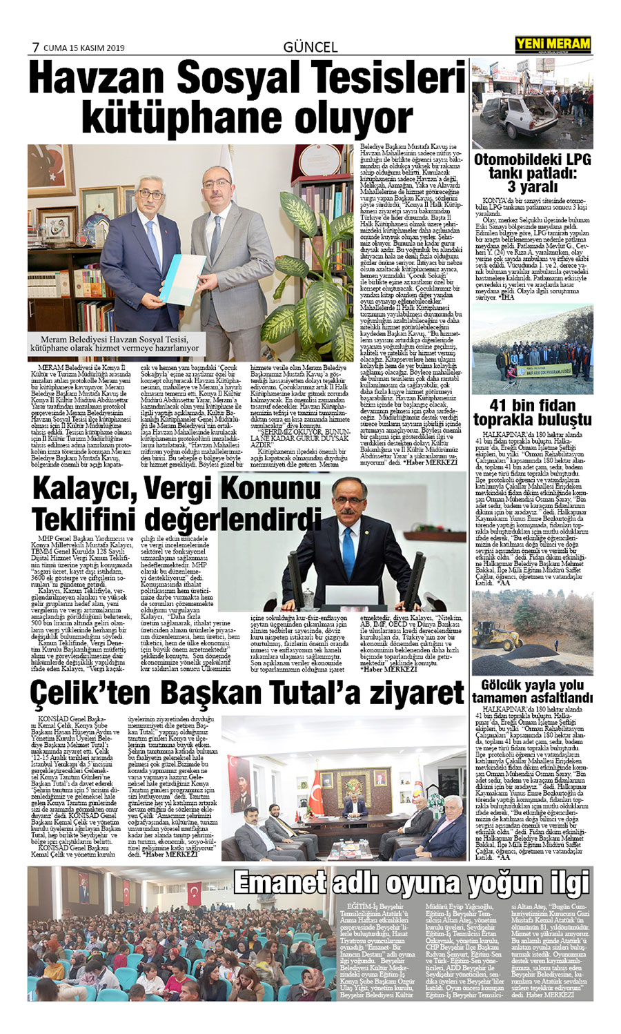 15 Kasım 2019 Yeni Meram Gazetesi
