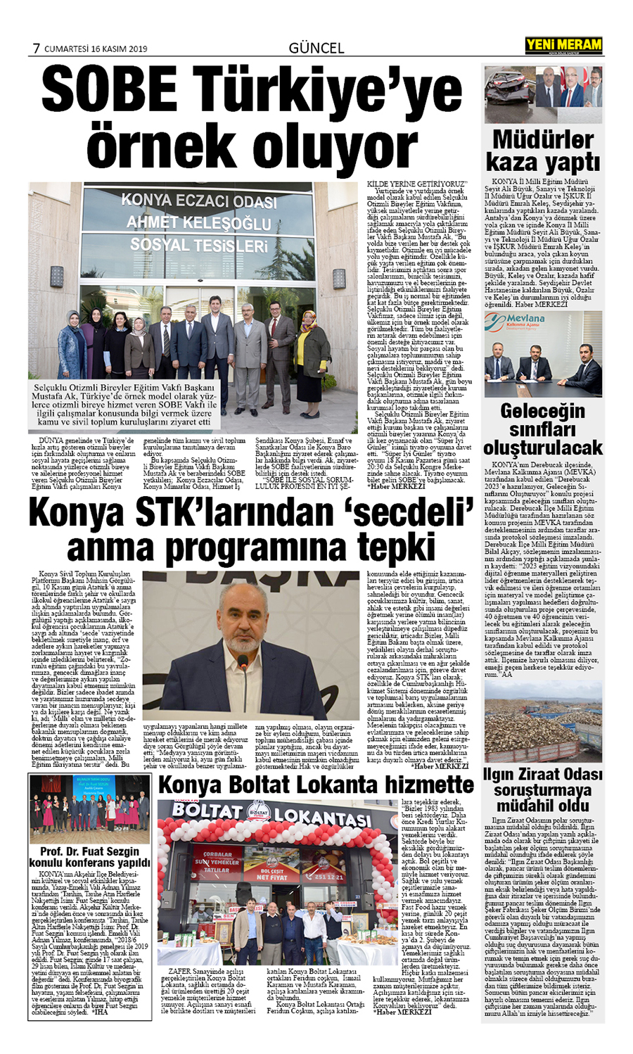 16 Kasım 2019 Yeni Meram Gazetesi