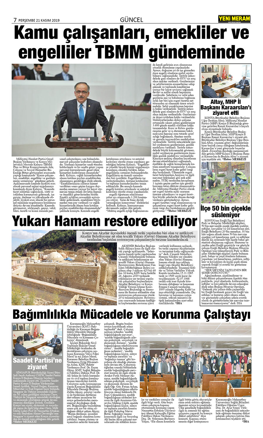 21 Kasım 2019 Yeni Meram Gazetesi