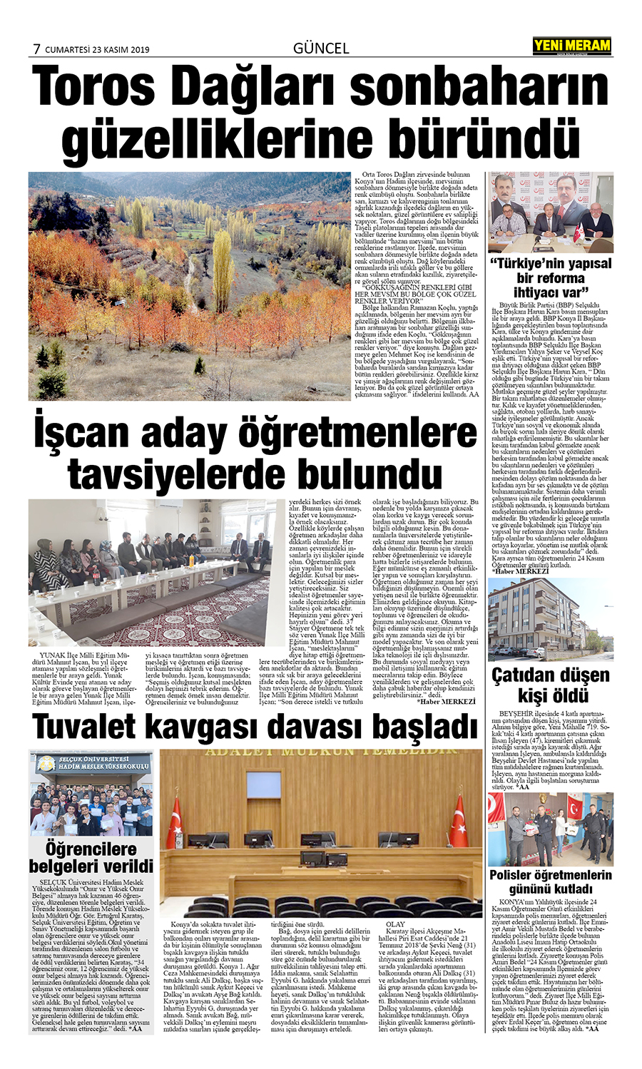 23 Kasım 2019 Yeni Meram Gazetesi