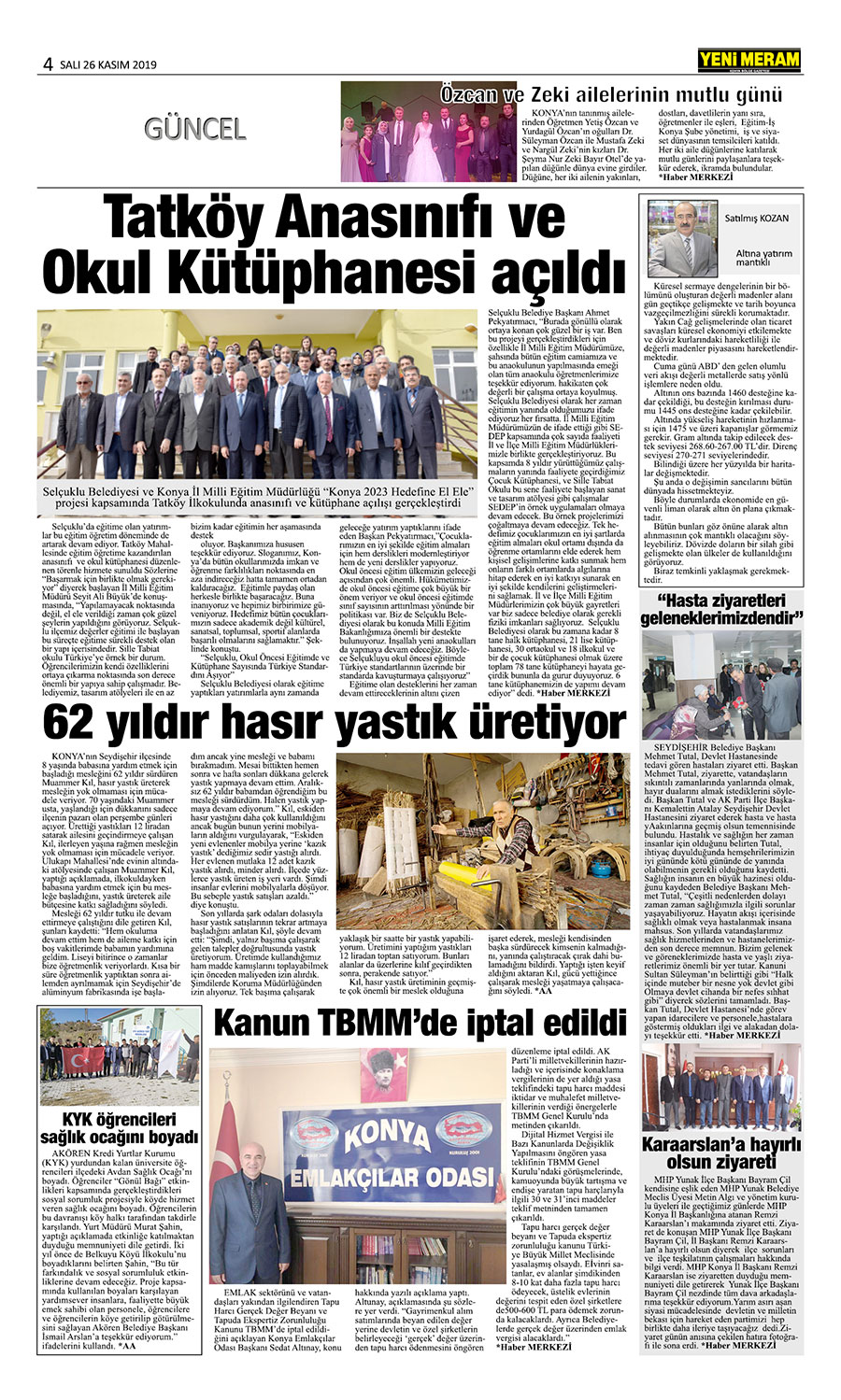 26 Kasım 2019 Yeni Meram Gazetesi