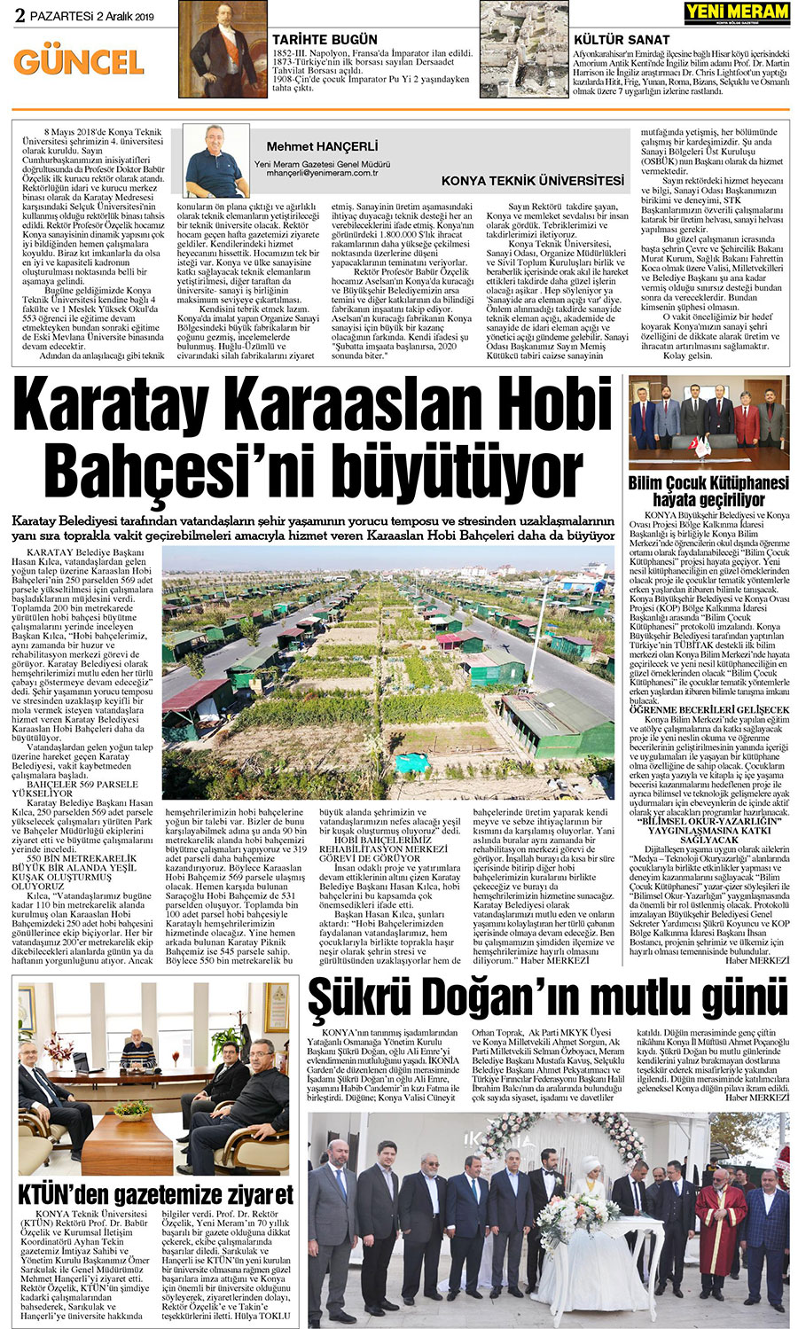 2 Aralık 2019 Yeni Meram Gazetesi