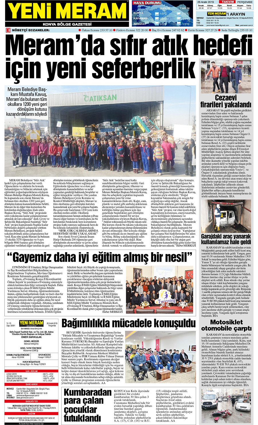 26 Aralık 2019 Yeni Meram Gazetesi