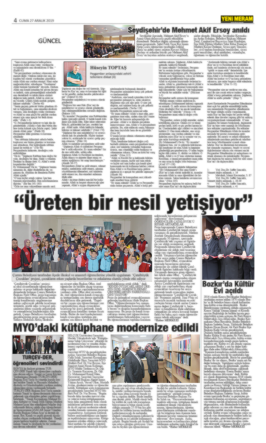 27 Aralık 2019 Yeni Meram Gazetesi