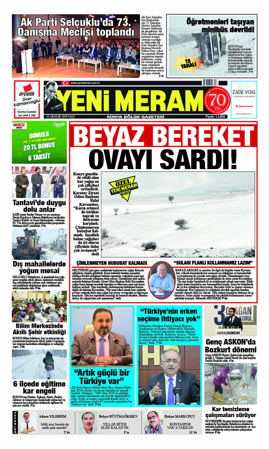 31 Aralık 2019 Yeni Meram Gazetesi