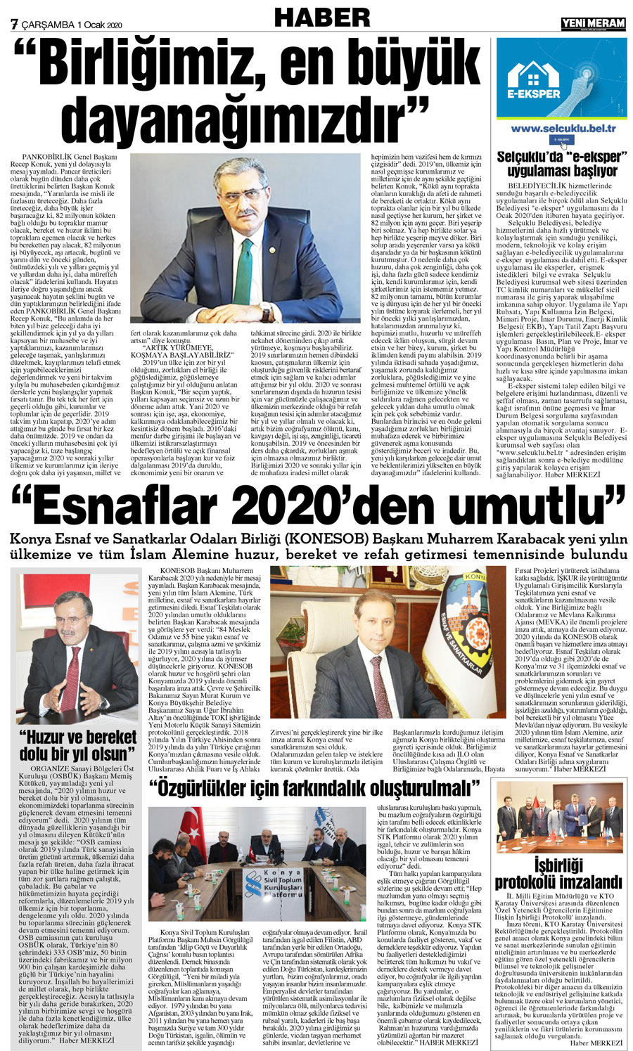 1 Ocak 2020 Yeni Meram Gazetesi
