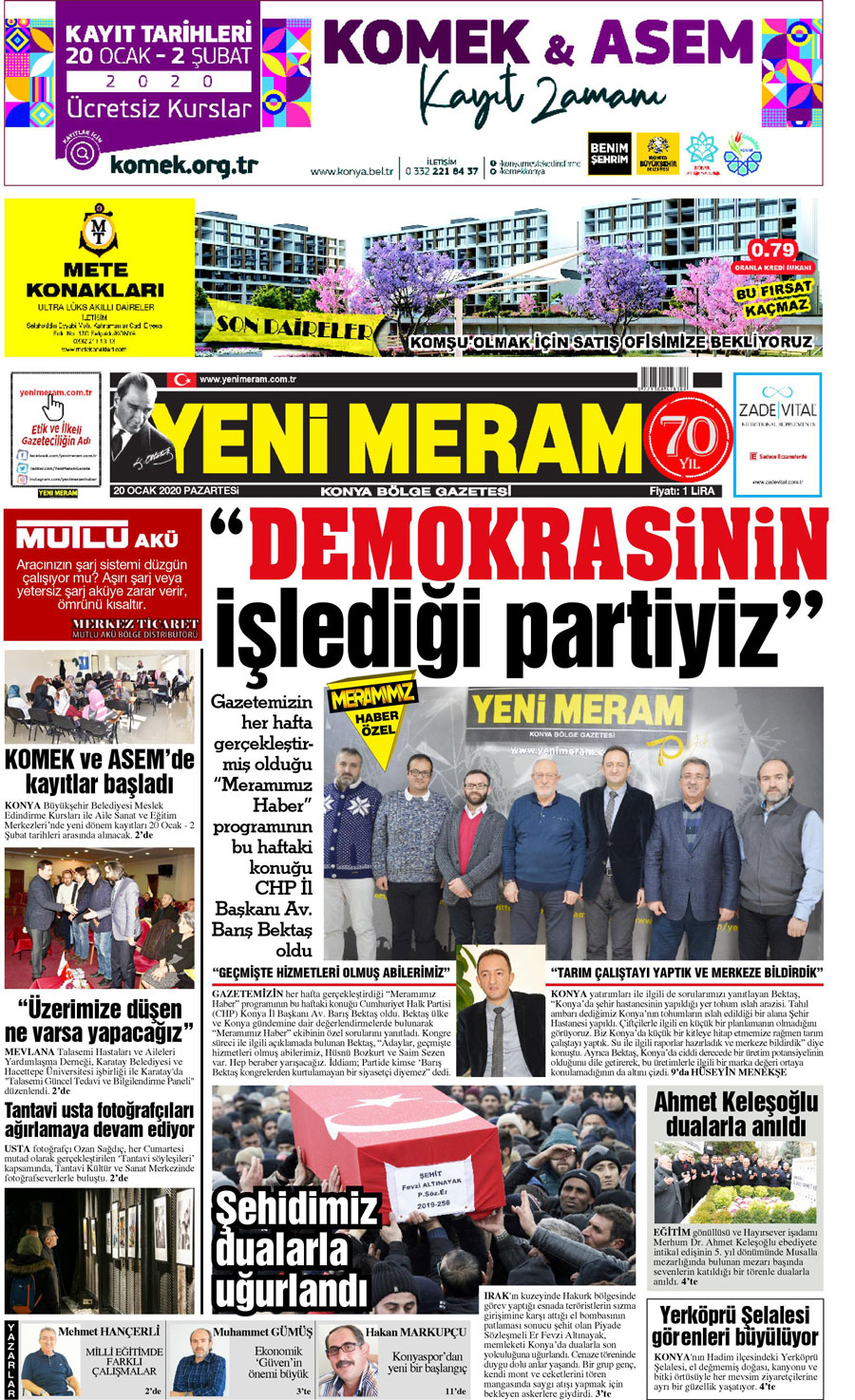 20 Ocak 2020 Yeni Meram Gazetesi