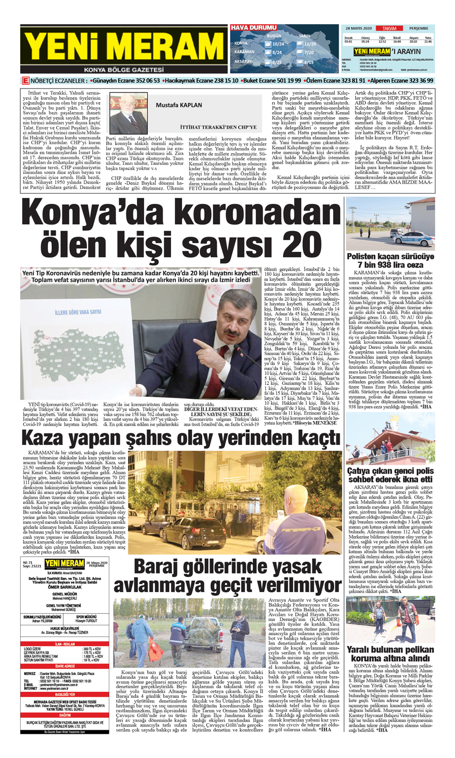 28 Mayıs 2020 Yeni Meram Gazetesi