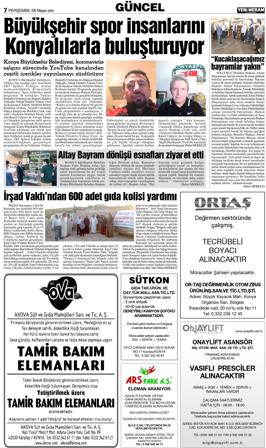28 Mayıs 2020 Yeni Meram Gazetesi