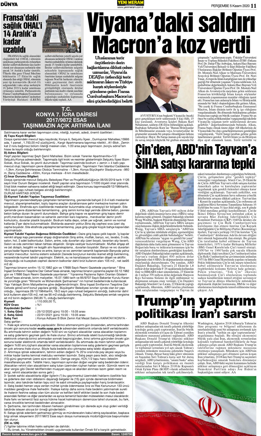 5 Kasım 2020 Yeni Meram Gazetesi