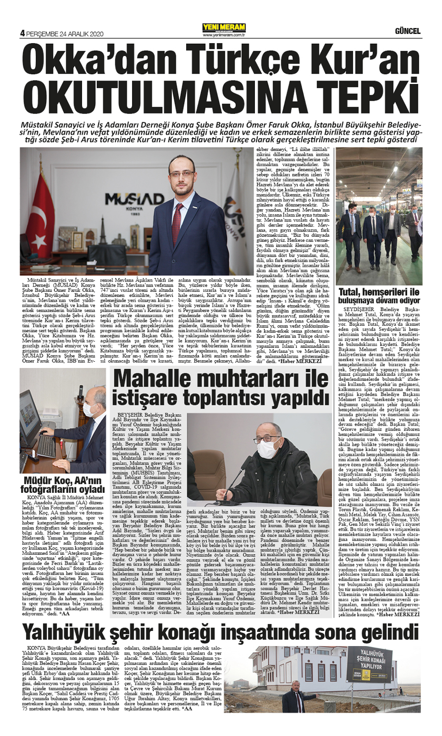 24 Aralık 2020 Yeni Meram Gazetesi