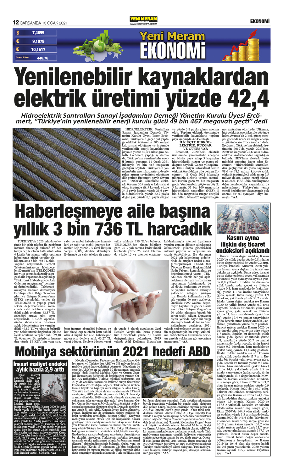 13 Ocak 2021 Yeni Meram Gazetesi