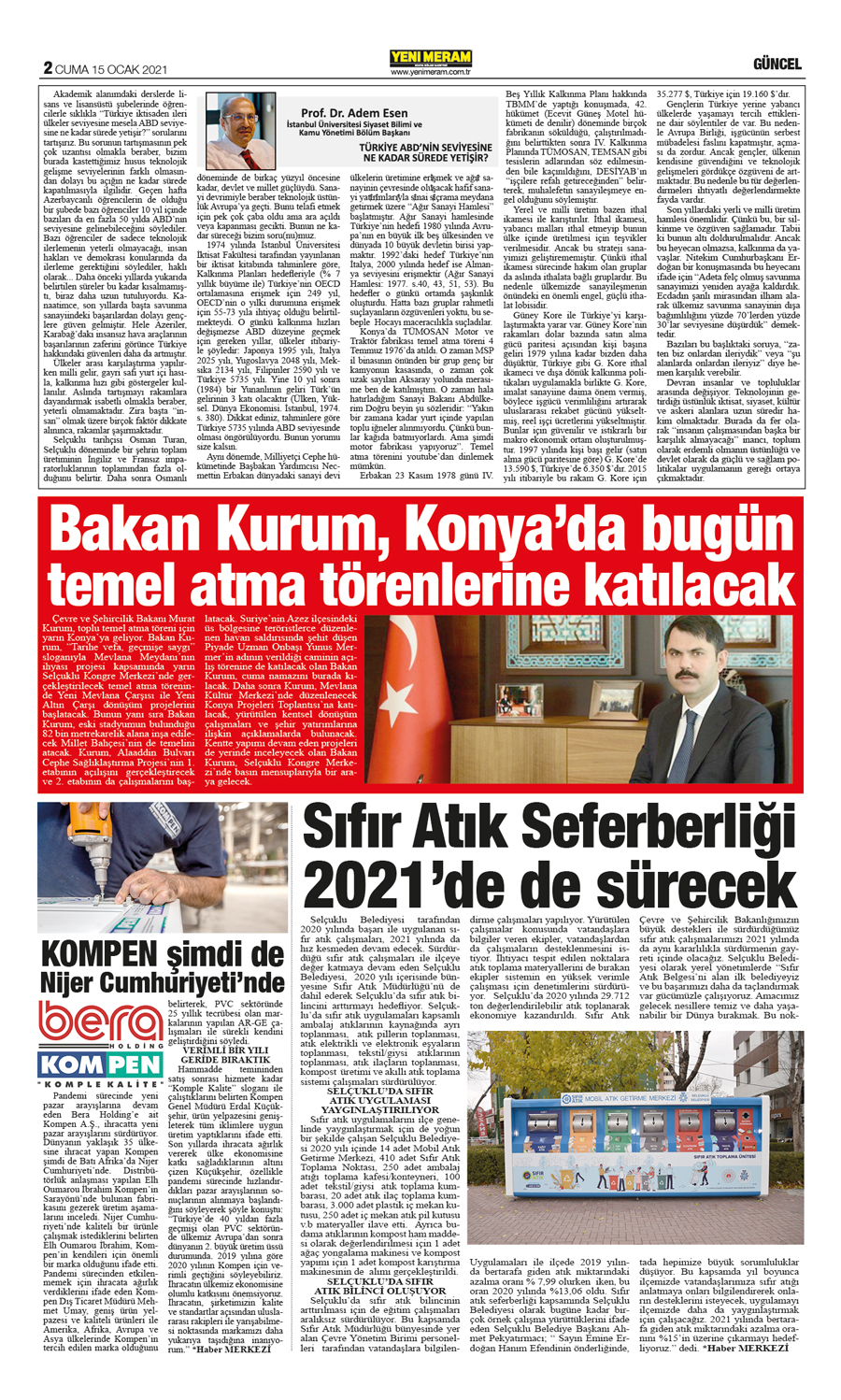 15 Ocak 2021 Yeni Meram Gazetesi