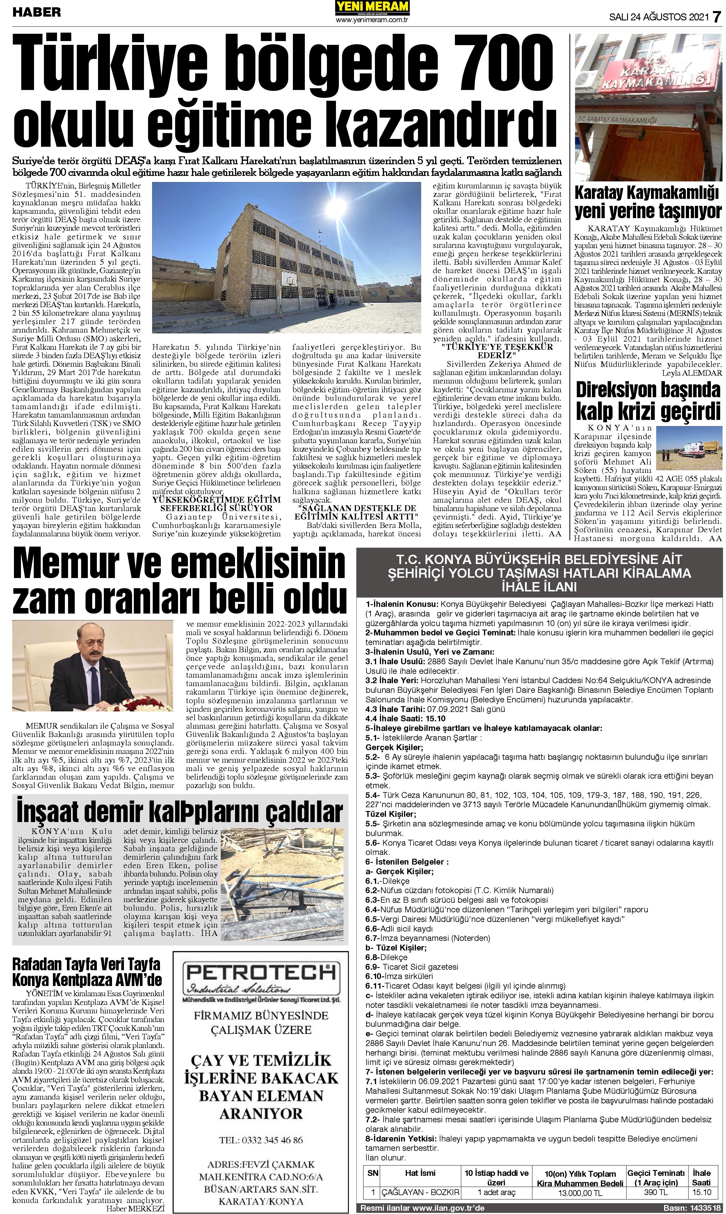 24 Ağustos 2021 Yeni Meram Gazetesi

