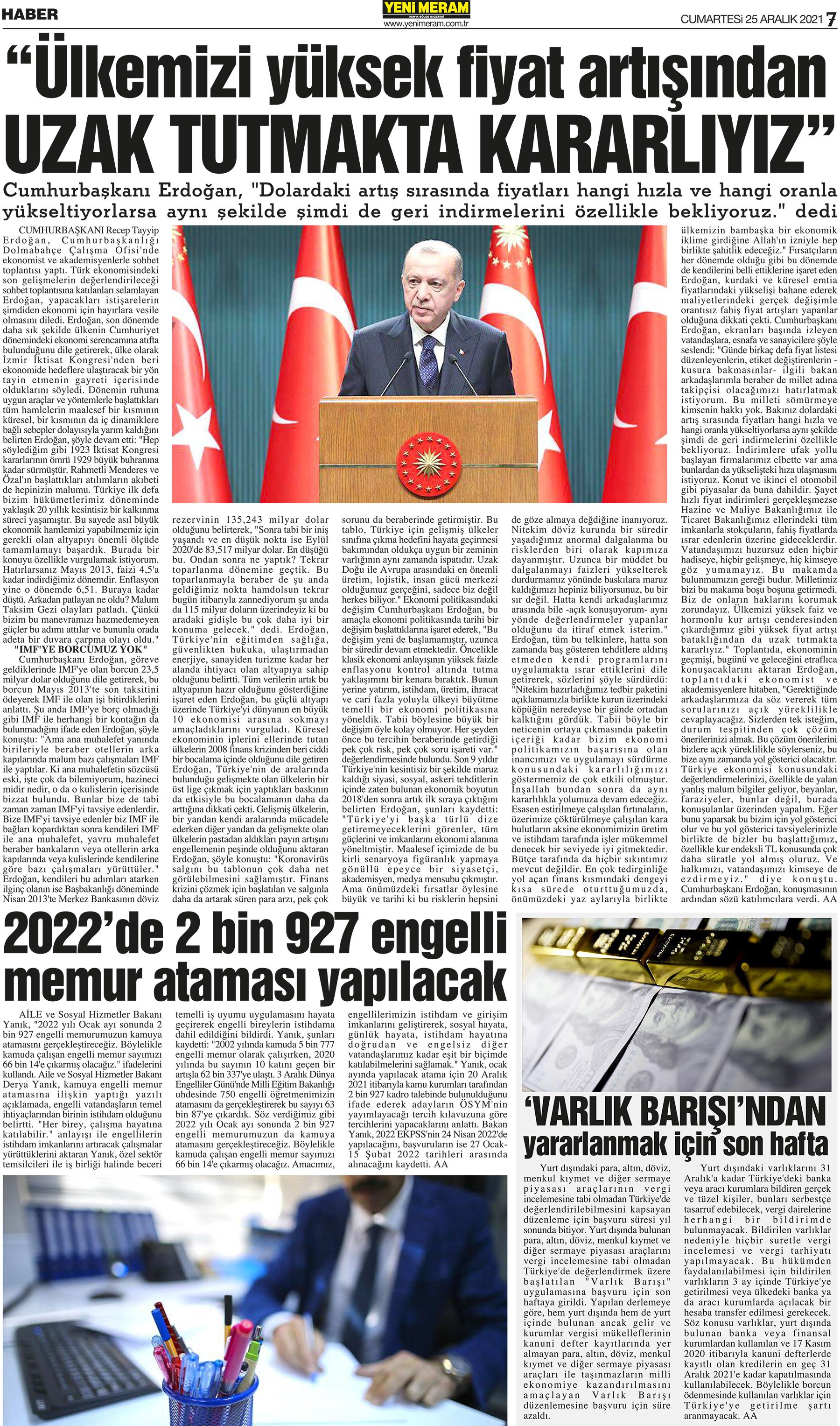 25 Aralık 2021 Yeni Meram Gazetesi