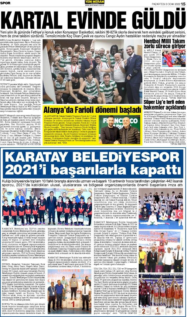 3 Ocak 2022 Yeni Meram Gazetesi
