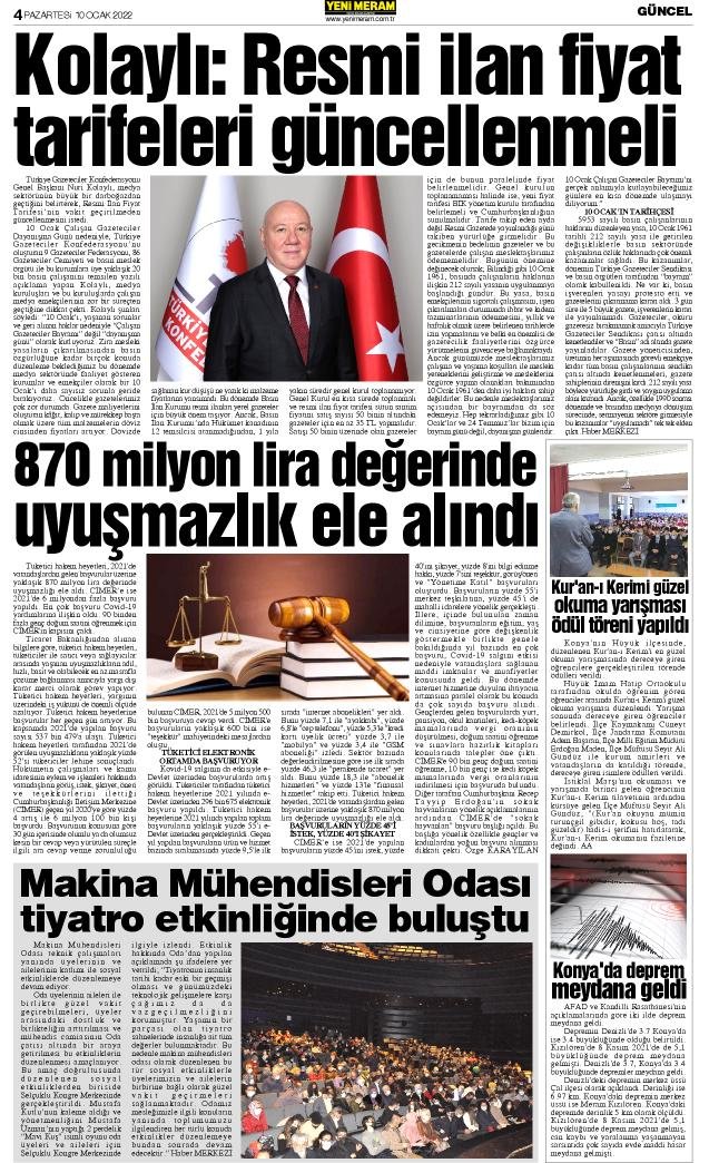 10 Ocak 2022 Yeni Meram Gazetesi
