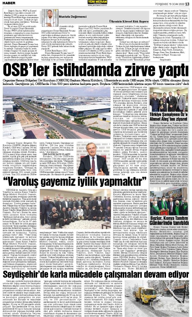 13 Ocak 2022 Yeni Meram Gazetesi

