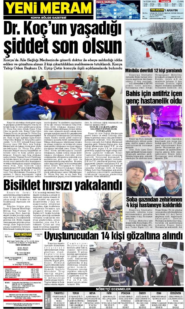 14 Ocak 2022 Yeni Meram Gazetesi
