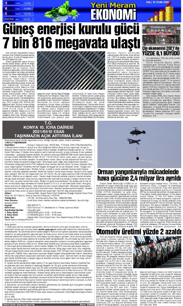 18 Ocak 2022 Yeni Meram Gazetesi
