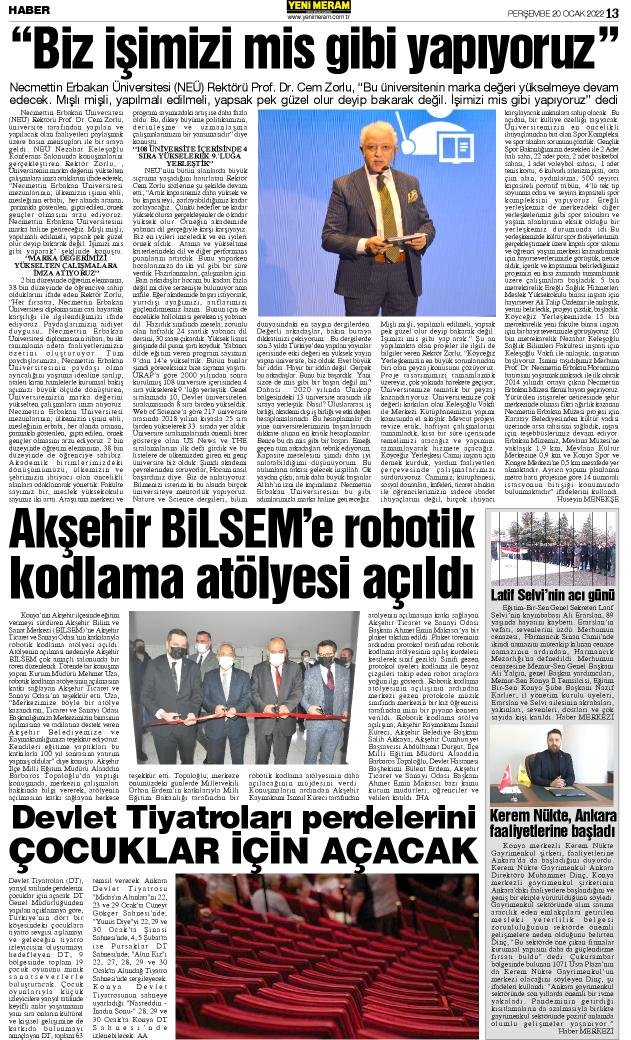 20 Ocak 2022 Yeni Meram Gazetesi
