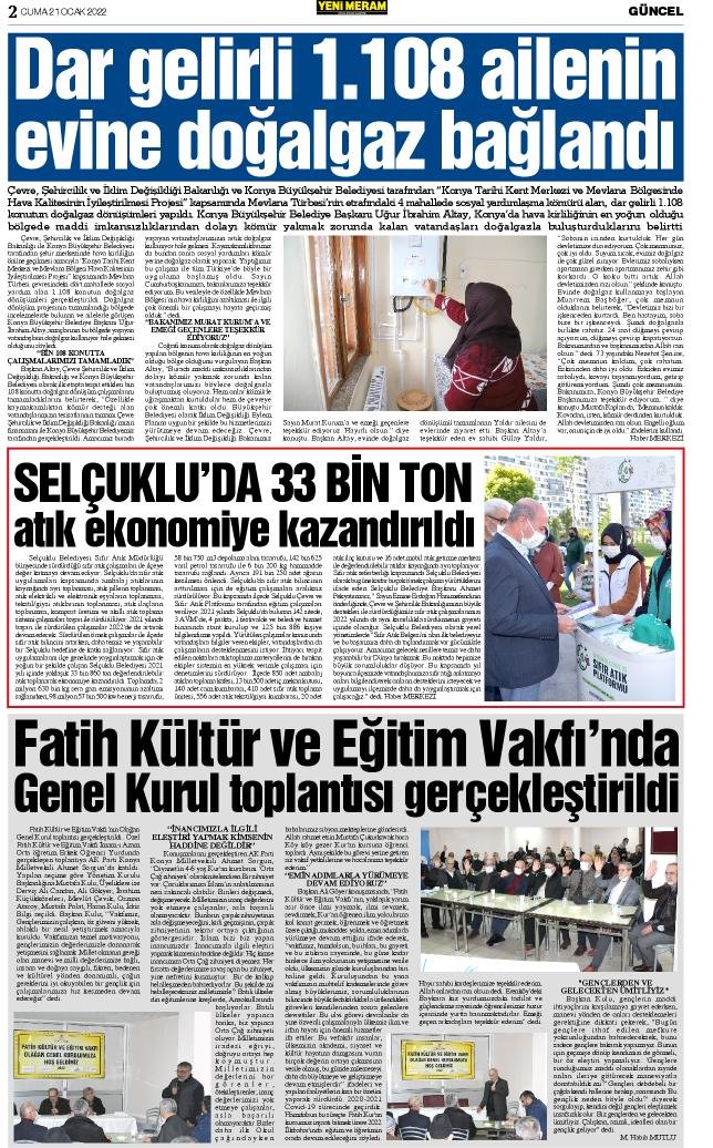 21 Ocak 2022 Yeni Meram Gazetesi
