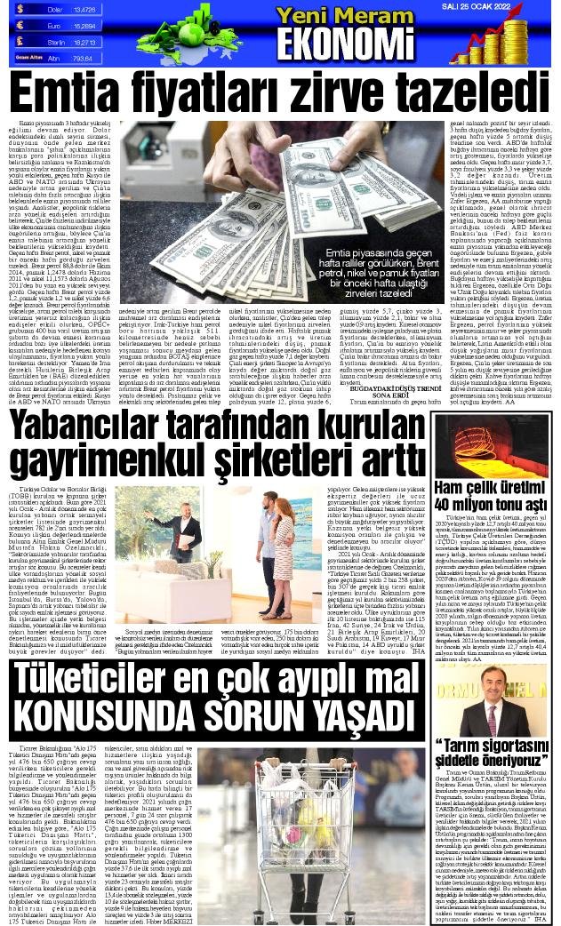 25 Ocak 2022 Yeni Meram Gazetesi
