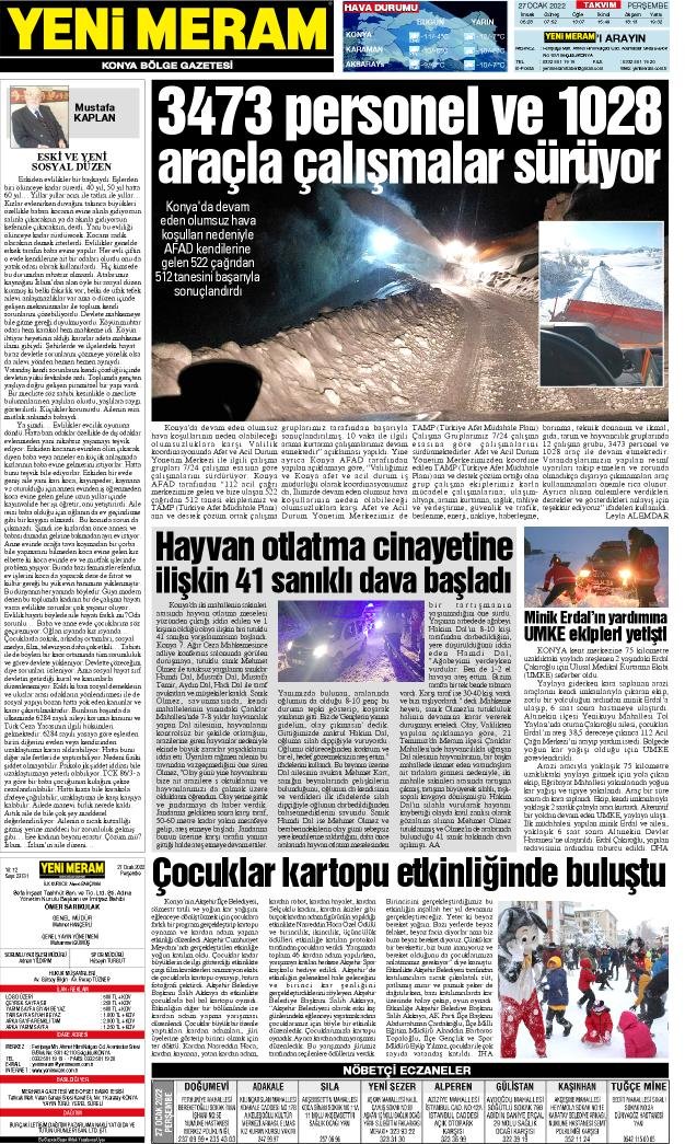 27 Ocak 2022 Yeni Meram Gazetesi
