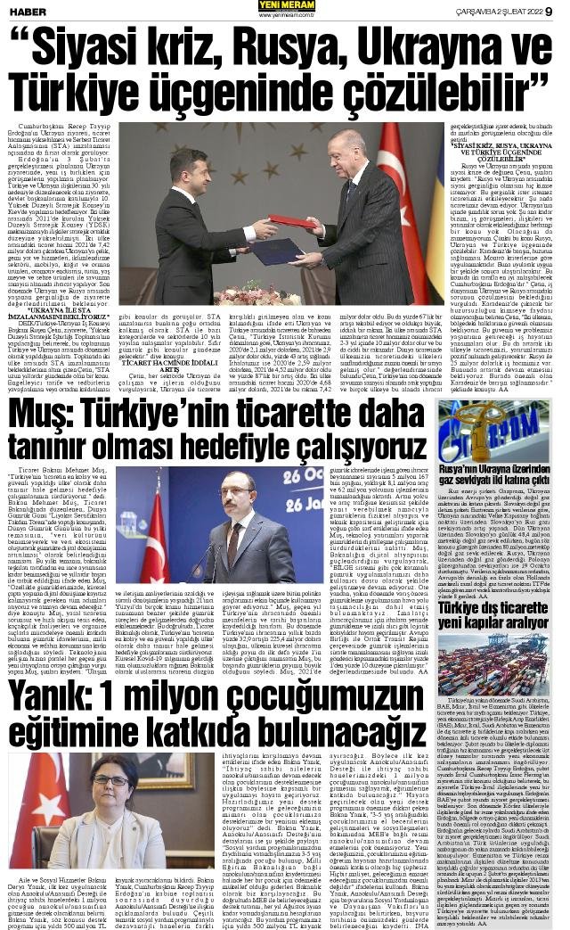 2 Şubat 2022 Yeni Meram Gazetesi
