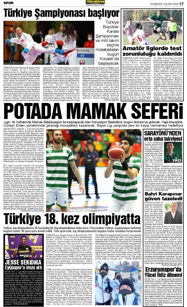 3 Şubat 2022 Yeni Meram Gazetesi
